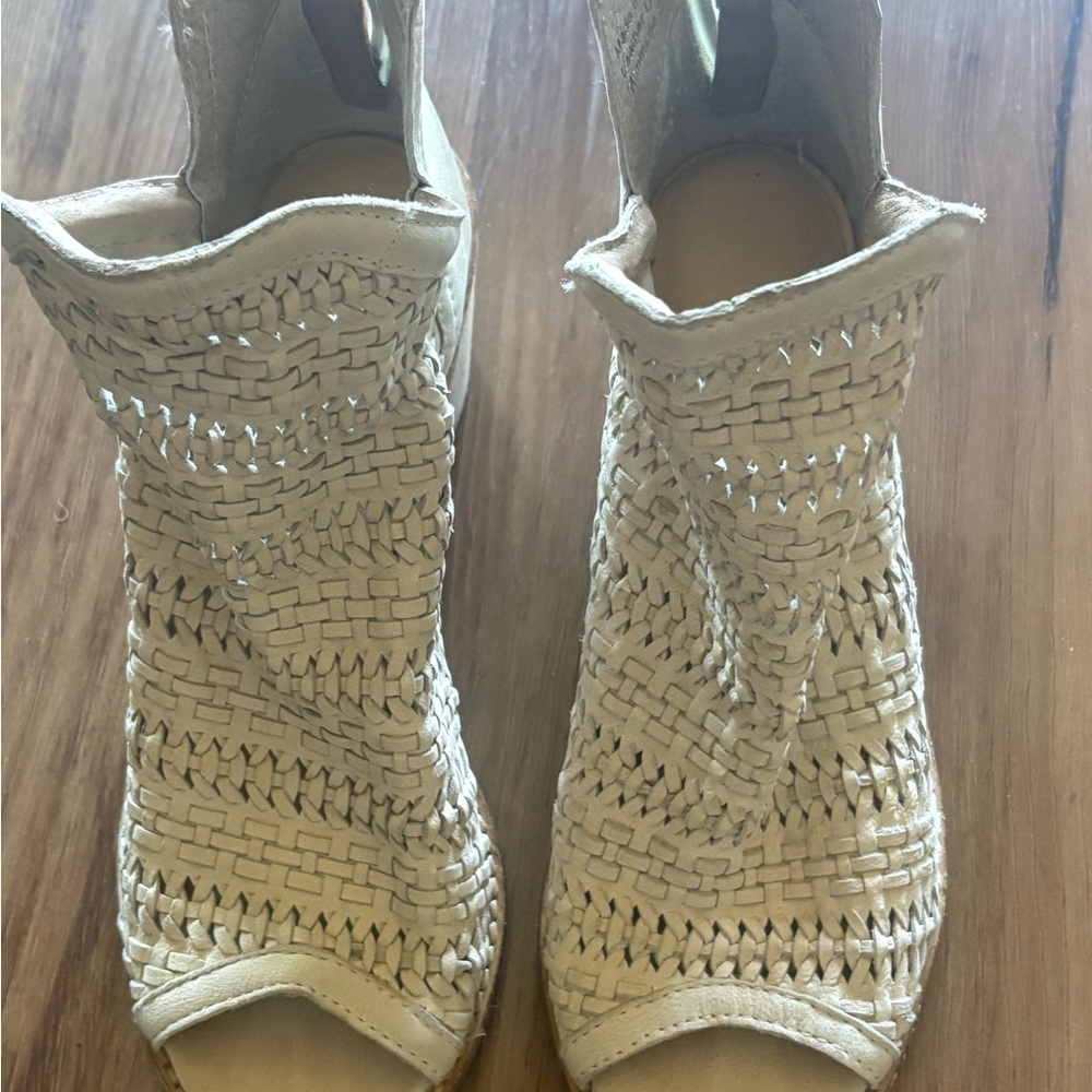 Spring Special: Woven Peep-Toe White Ankle Boots - Women
